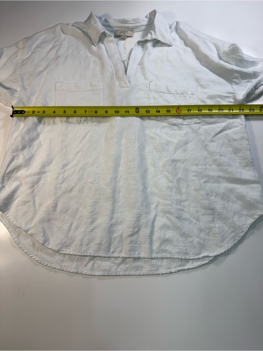 LOFT Cotton Blend White Button-Front Popover Blouse - Picture 4 of 7